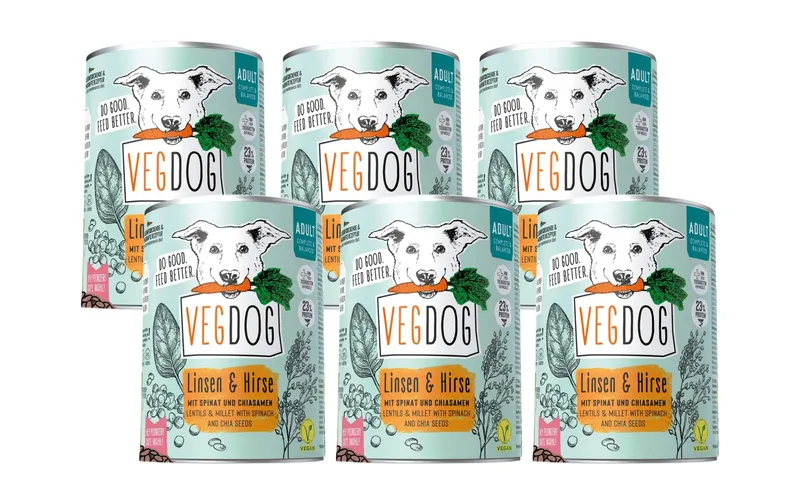 Vegdog Nassfutter Adult Linsen + Hirse, 6 x 400g