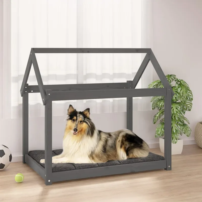 cuccia per cane grigio 101x70x90 cm legno massiccio pino