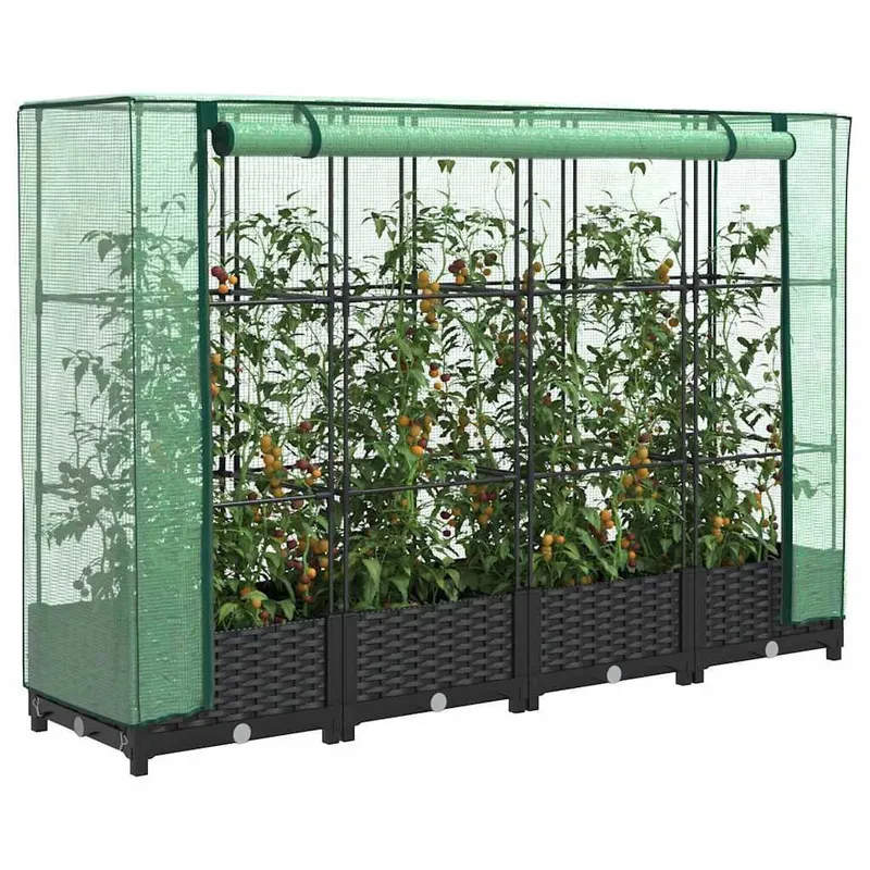 Hochbeet mit Gewächshausabdeckung Rattanoptik 160x40x123 cm