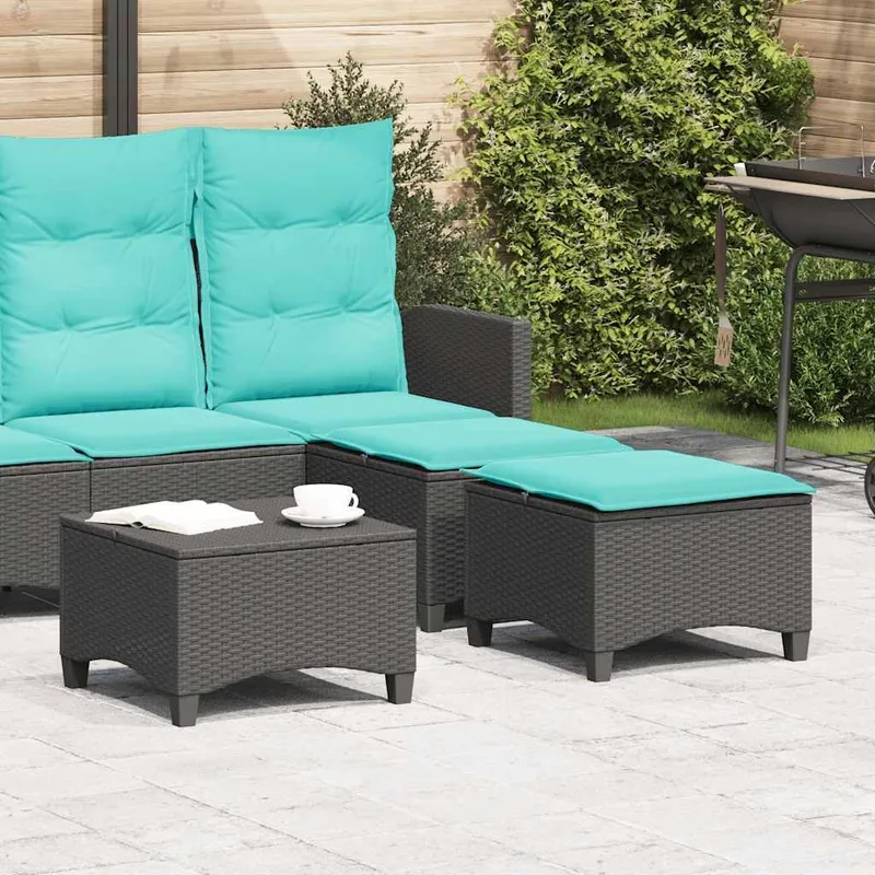 Gartenhocker mit Kissen 2 Stk. Schwarz 55x55x36 cm Poly Rattan