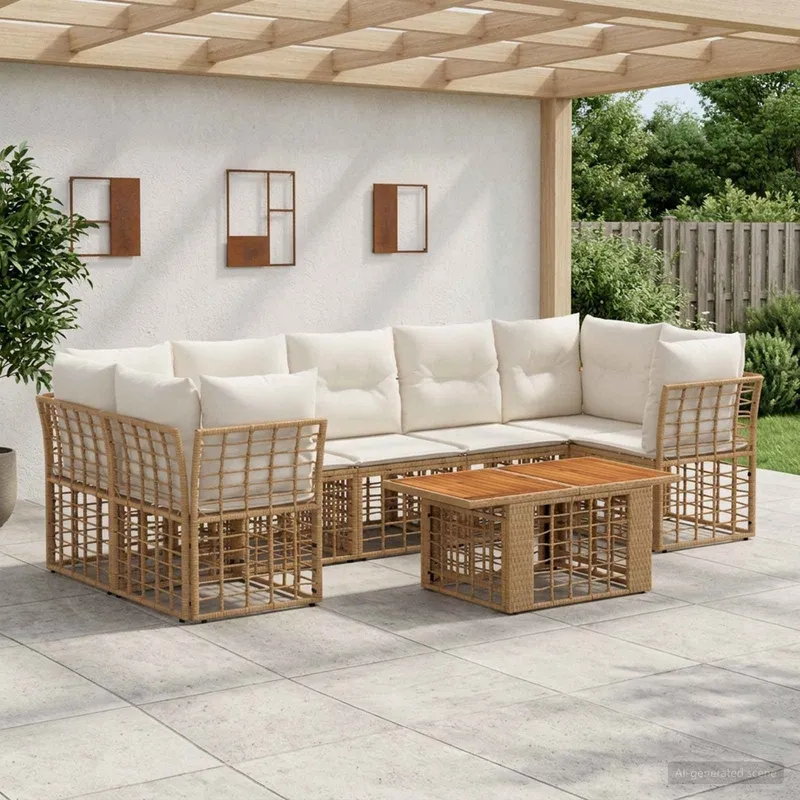 set divano da giardino 8 pz. naturale e Cremweiß polyrattan