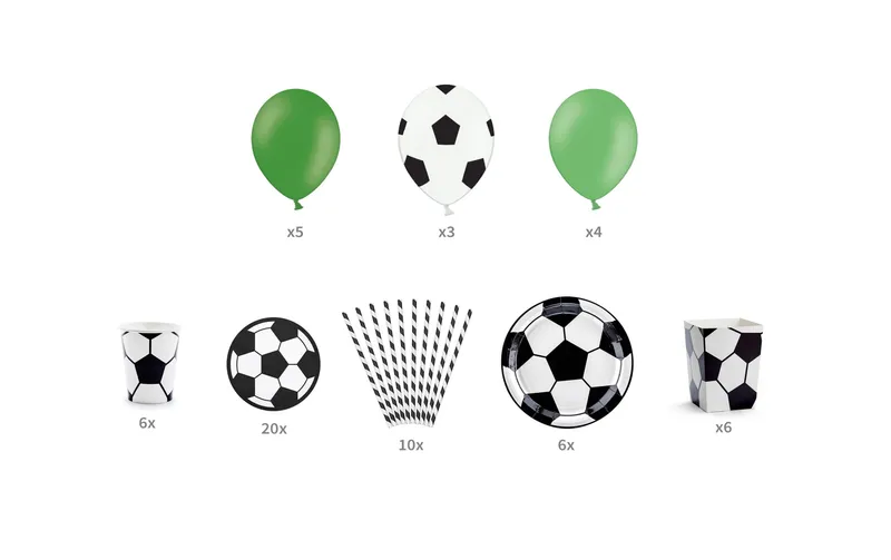 Partydeco Partyset Football 6-teilig, black-white / green