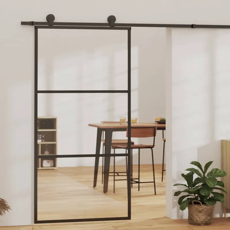 porta scorrevole ESG-vetro e alluminio 102x205 cm nero
