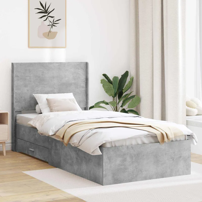 Bettgestell mit Stauraum und Kopfteil Betongrau 90 x 200 cm