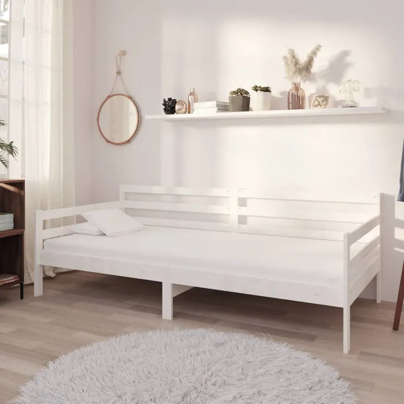 Tagesbett mit Matratze 90x200 cm bianco Kiefer Massivholz