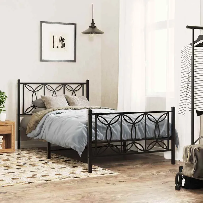 bed frame with headboard and footboard metal black 100x200 cm