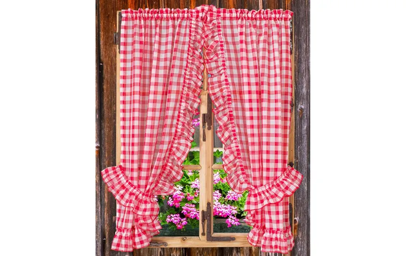 Casa Leon Tagvorhang Vitrage Volants 95 cm x 130 cm, red/white