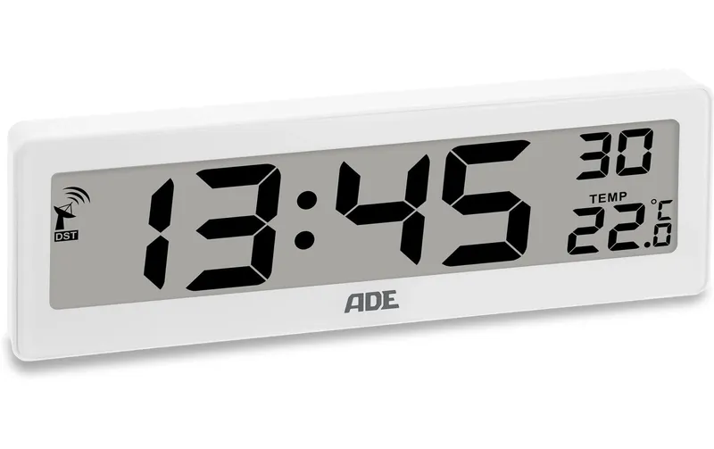 ADE Funkuhr DCF mit XXL-Ziffern digital white