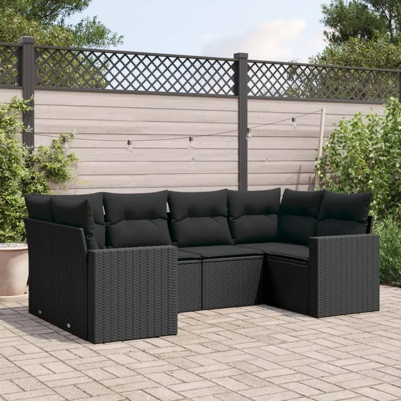 6-tlg. set divano da giardino con cuscini nero Poly Rattan