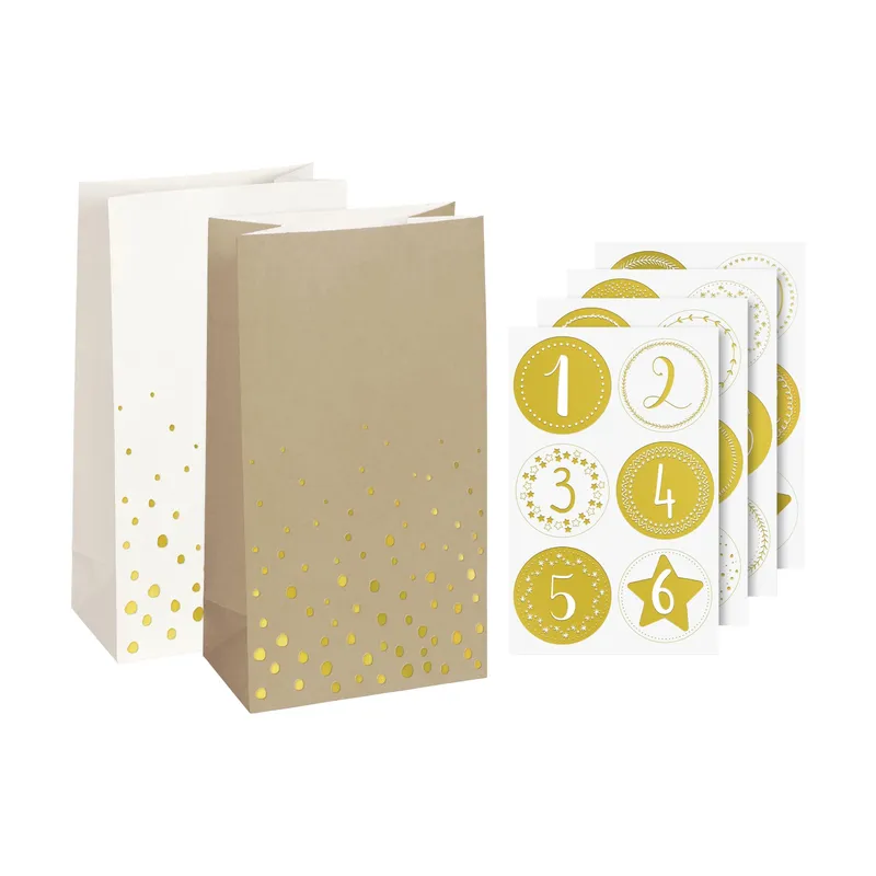 Heyda Adventskalender Set 24 x 13 x 7.5 cm, Gold/Natur/Weiss