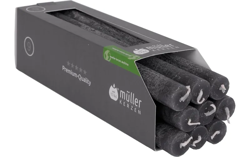 müller Kerzen Stabkerze Polar 25 cm x 2.2 cm, grigio, 9 pezzi, grigio