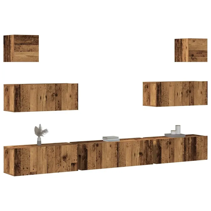 7-tlg. TV-Schrank-Set Wandmontage Altholz-Optik derivato del legno