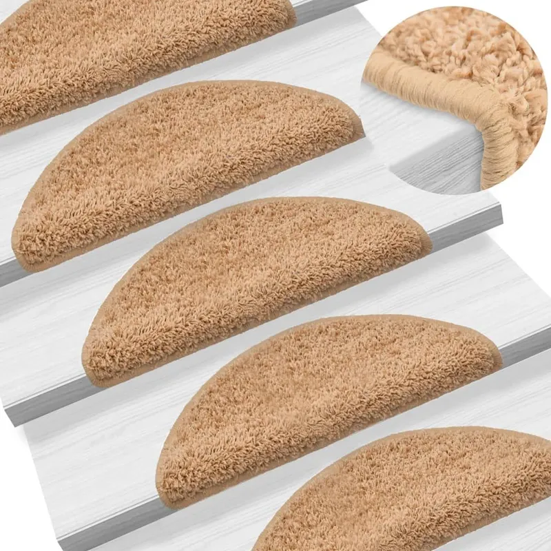 Tapis d'escalier 10 pièces 56x17x3 cm Beige Demi-rond