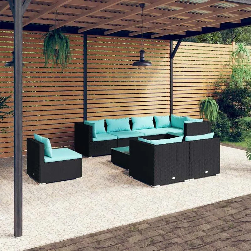 9-tlg. Garten-Lounge-Set mit Kissen Poly Rattan nero