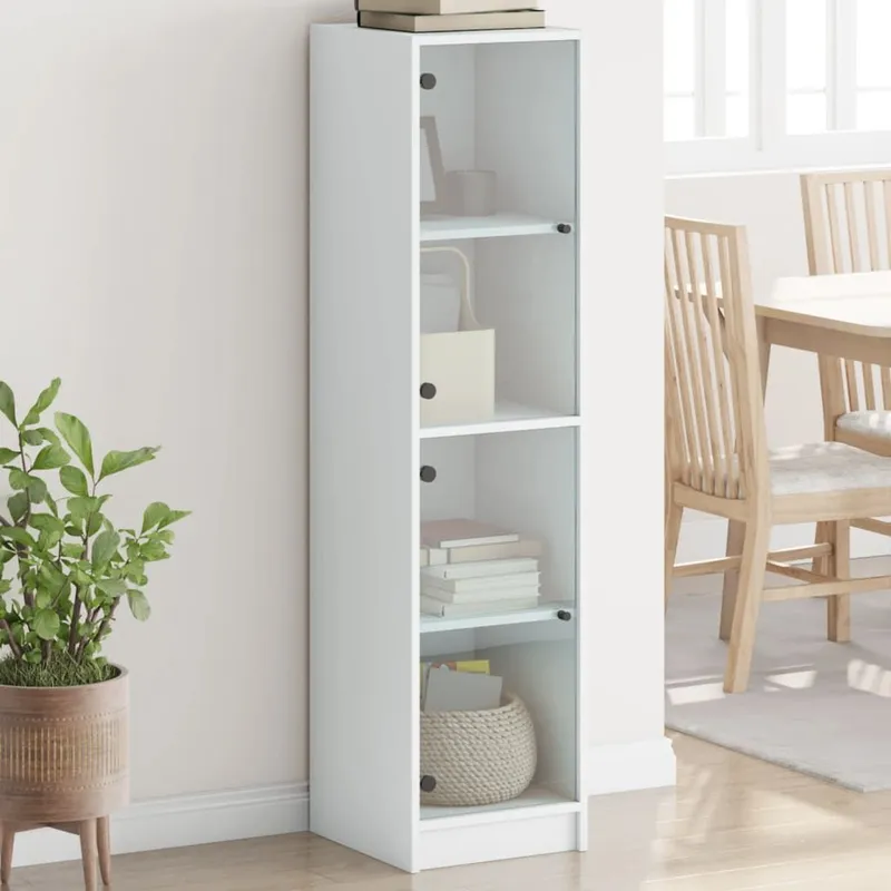Highboard mit Glastüren bianco 35x37x142 cm