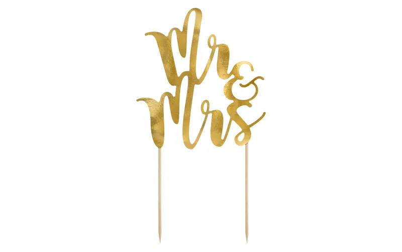 Partydeco Kuchen-Topper Mr & Mrs 25.5 cm, 1 pieces, Gold