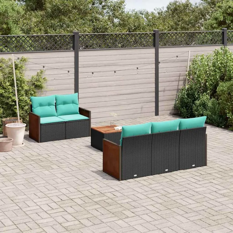 6 pezzi set divano da giardino con cuscini, nero polyrattan