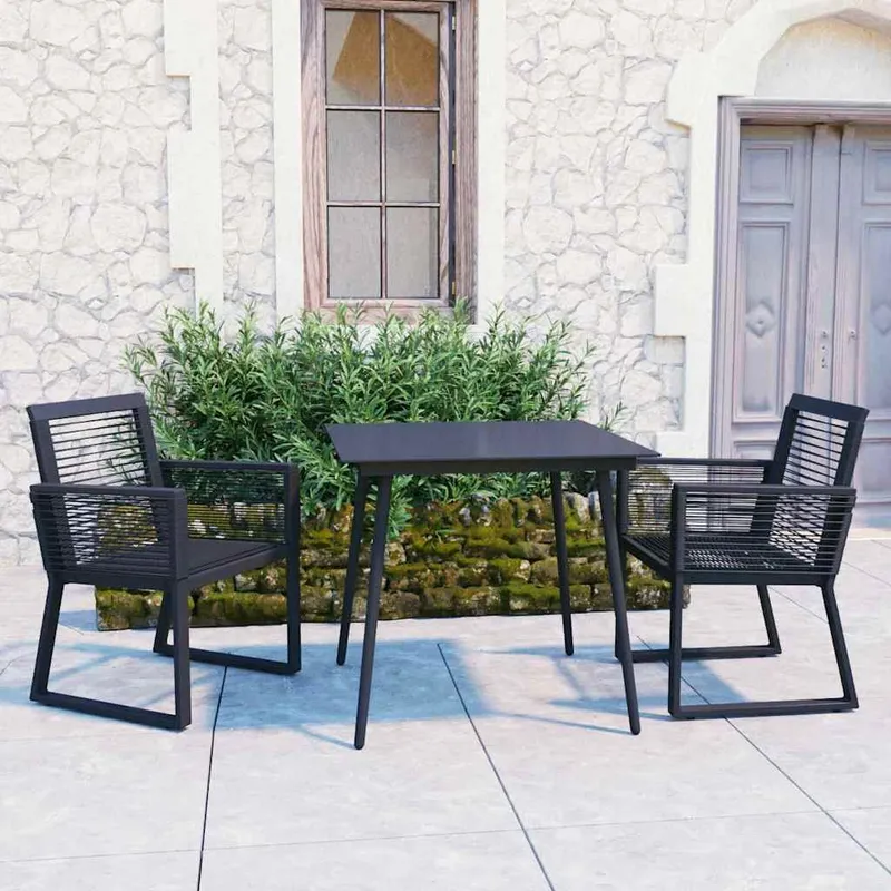 3-pezzi gruppo da pranzo in PVC Rattan nero