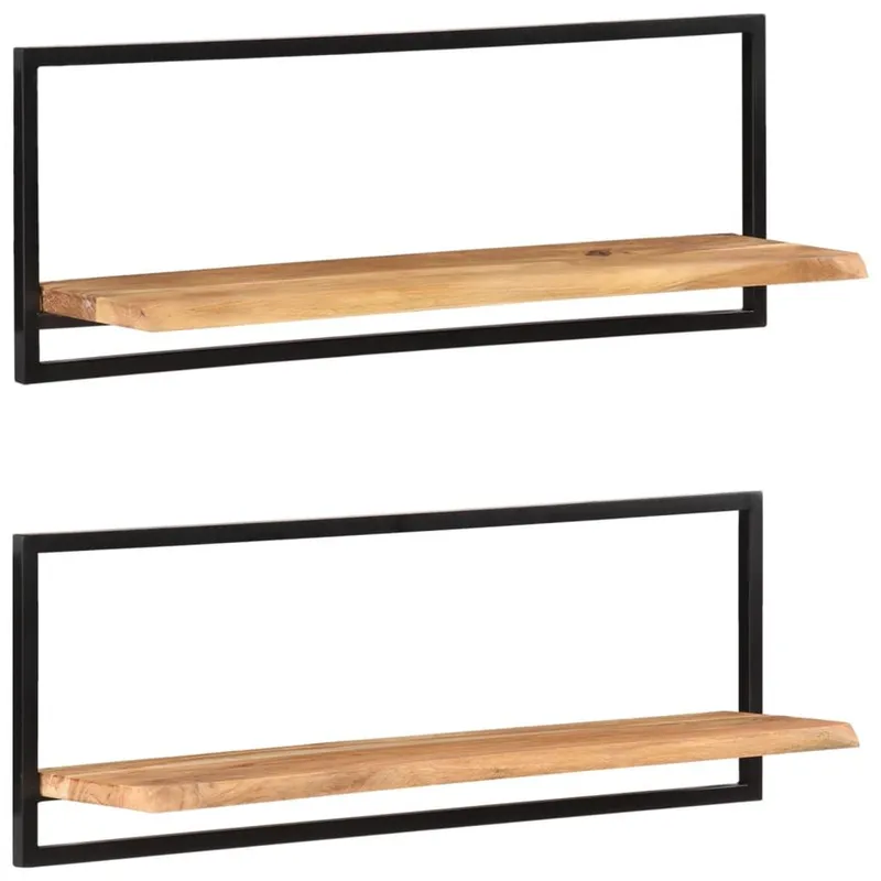 Wandscaffalee 2 pz. 100x24x35 cm legno massiccio acacia e acciaio