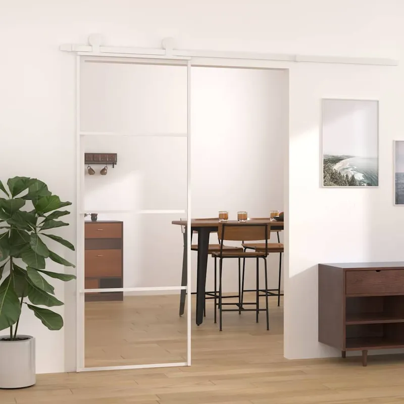 Porte coulissante Verre ESG et aluminium 76x205 cm Blanc