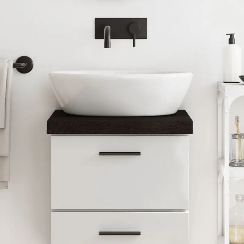 Comptoir de salle de bain marron foncé bois massif traité