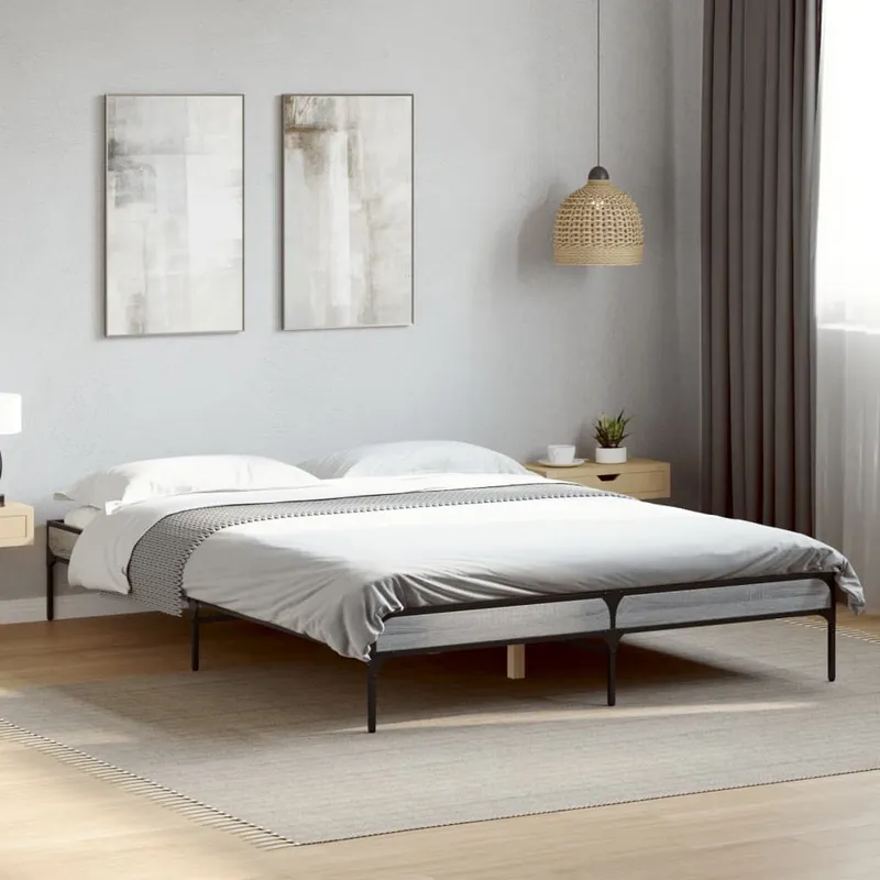 Bettgestell grigio Sonoma 135x190 cm derivato del legno und Metall
