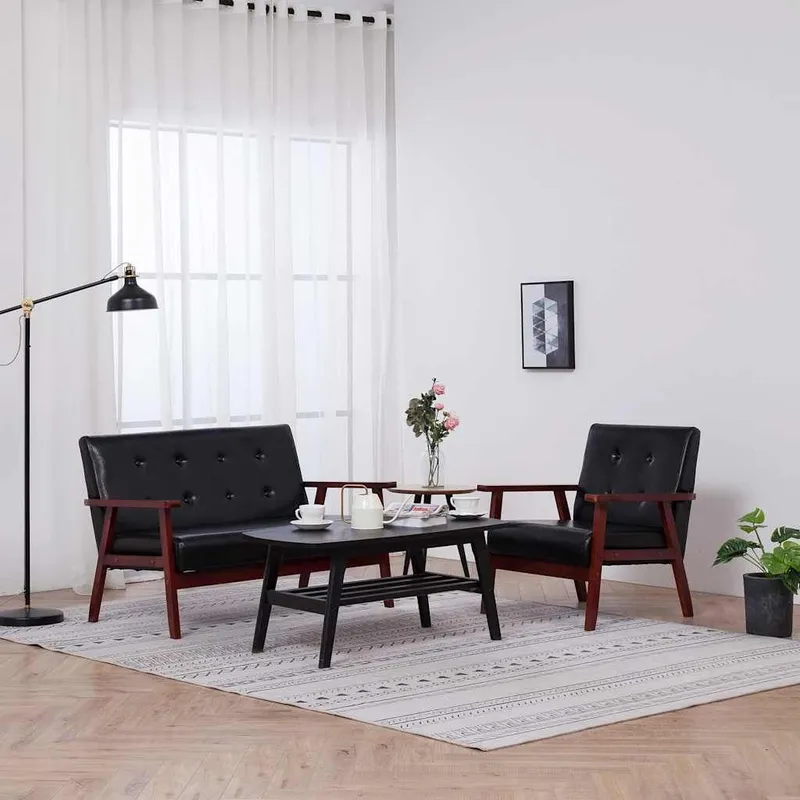 Set Divani 2 Pezzi Nero Ecopelle