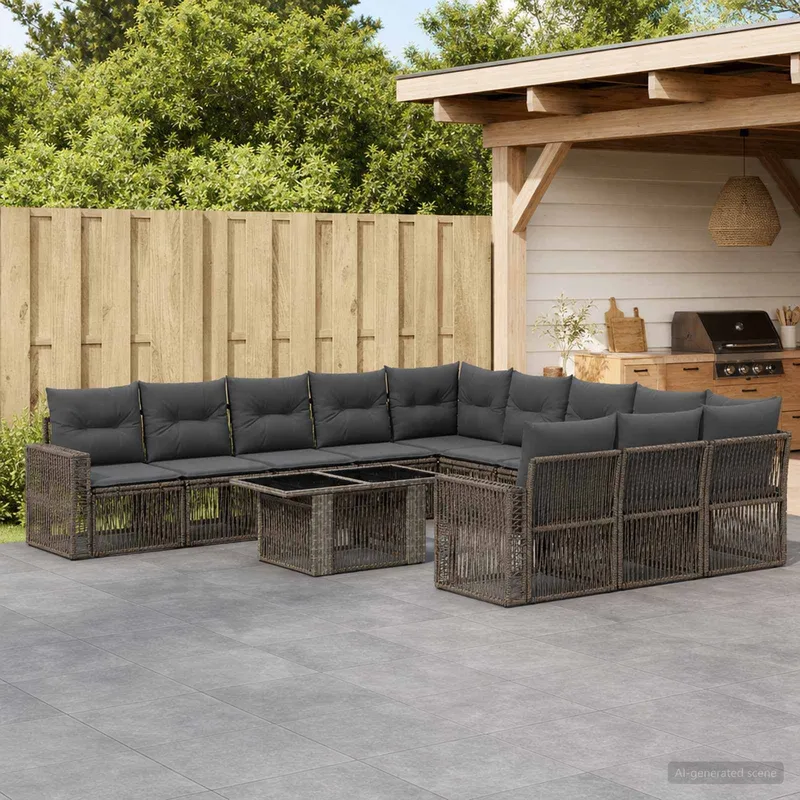 set divano da giardino 12 pz. grigio e grigio scuro polyrattan