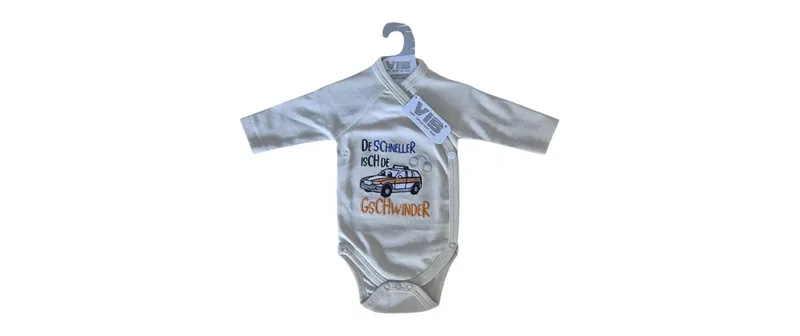 Very Important Baby Langarm-Wickelbody De Schneller isch de Gschwinder Gr. 56 for sale