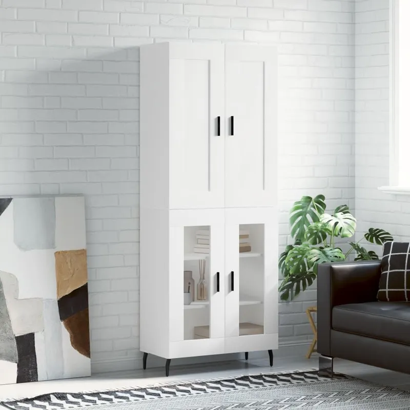 Highboard bianco 69,5x34x180 cm derivato del legno