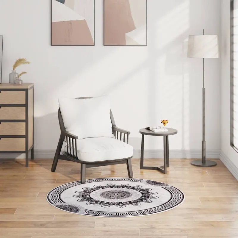 Teppich Waschbar Schwarz und Grau φ120 cm Rutschfest