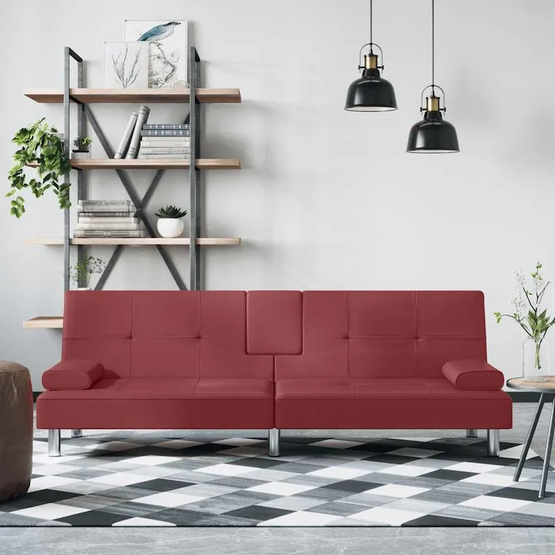 Schlafsofa mit Getränkehaltern rosso Kunstleder