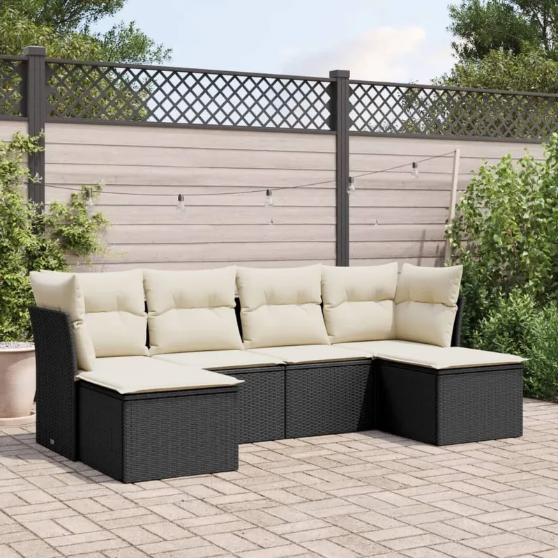 6-tlg. garden sofa set with cushions black Poly Rattan