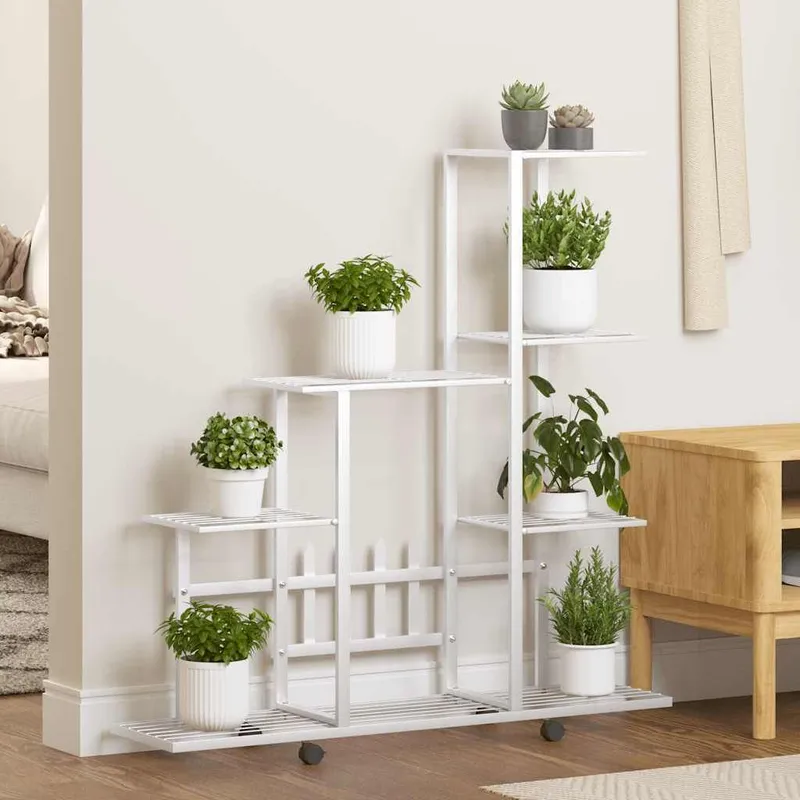 Blumenständer auf Rollen 94,5x25x92,5 cm bianco Metall