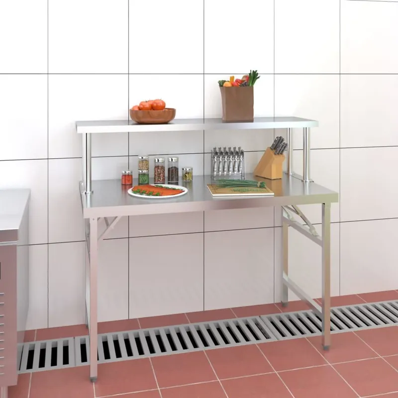 Table de travail de cuisine avec étagère 120x60x115 cm Inox