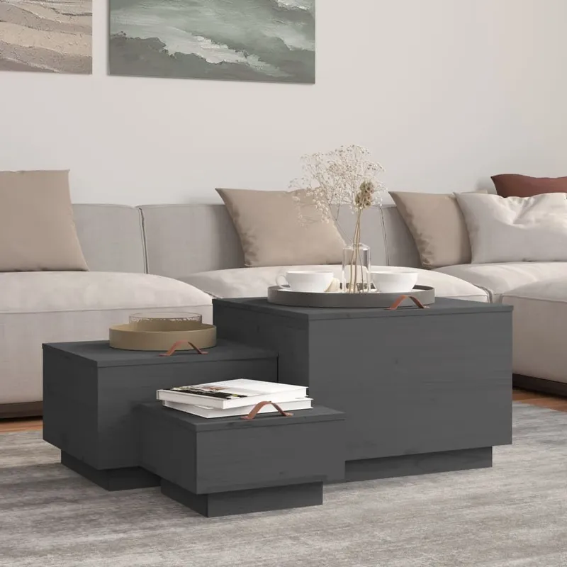 Aufbewahrungsboxen mit Deckeln 3 Stk. Grau Massivholz Kiefer