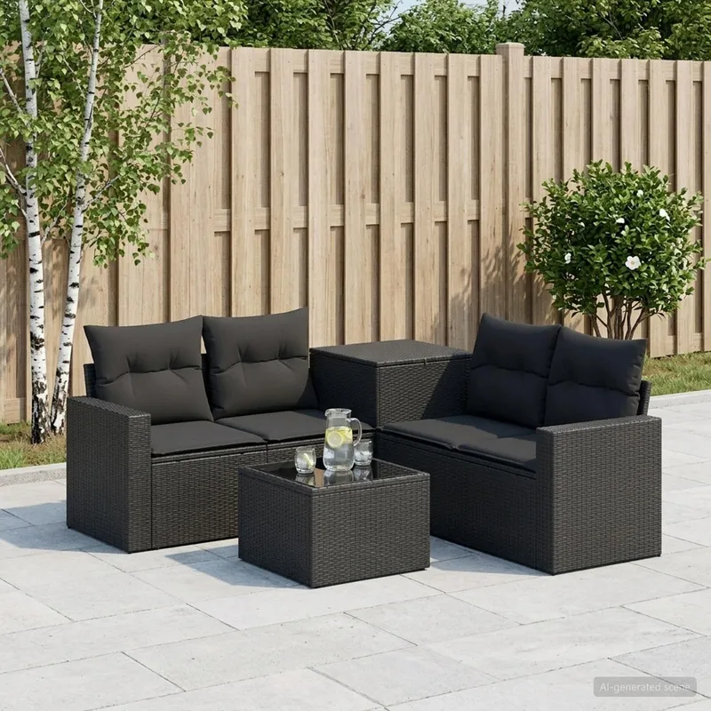 Sofa Set 6 stk. Schwarz Polyrattan und Stahl