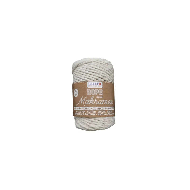 Glorex Wolle Makramee Rope gedreht 3 mm, 250 g, blanc