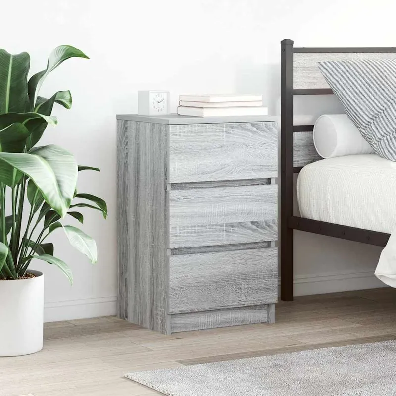 Nachttische mit 3 Schubladen 2 Stk. grigio Sonoma 39x35x65 cm