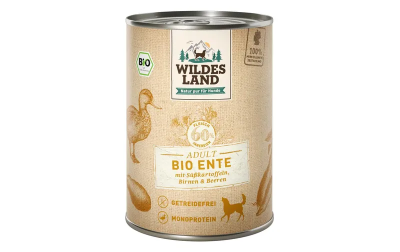 Wildes Land Nassfutter Ente mit Süsskartoffeln, Birnen & Beeren 6x400g