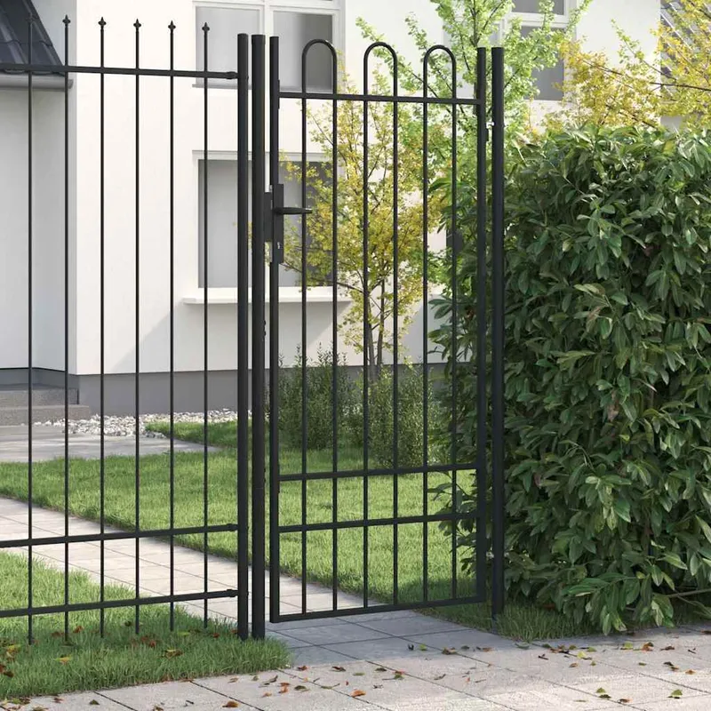 Portail de clôture BOXTEL à porte simple avec arc en haut, acier 1x2 m noir