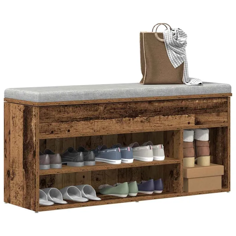 Banc à chaussures vieux bois 102x30,5x45 cm bois d'ingénierie