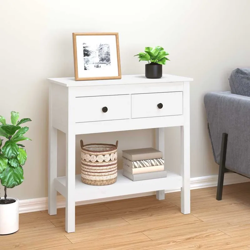 tavolo consolle bianco 75x35x75 cm legno massiccio pino