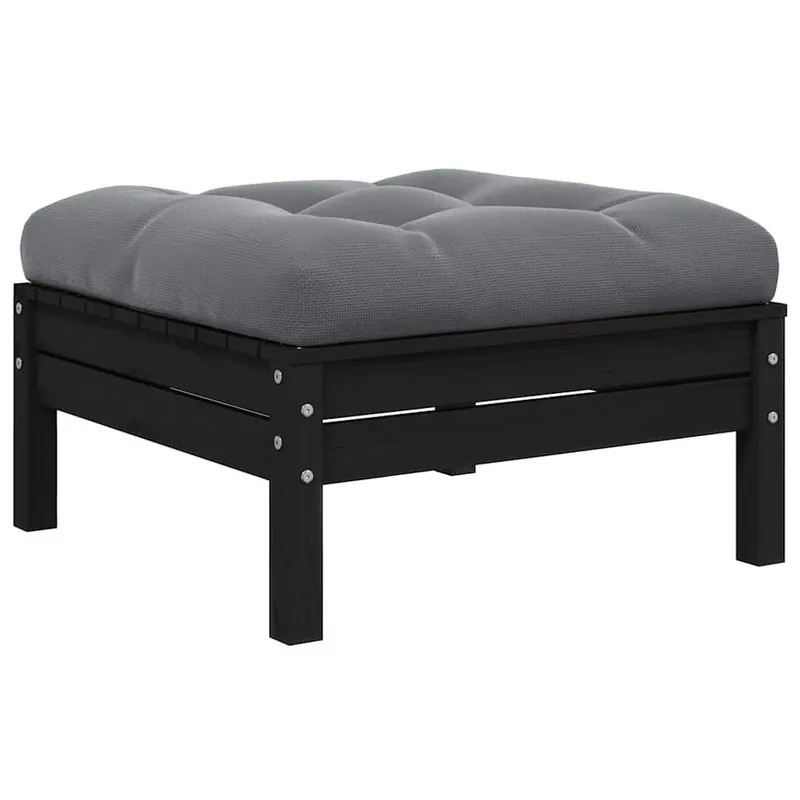 Gartenhocker mit Anthrazit Kissen Schwarz Massivholz Kiefer