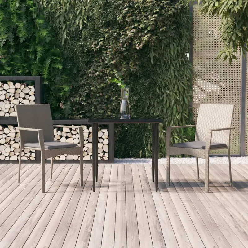 3 pcs garden dining set with cushions black and grey Poly Rattan