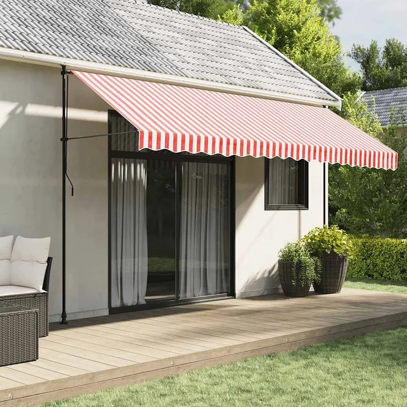 Tissu de remplacement pour auvent rouge et blanc 430x345 cm polyester
