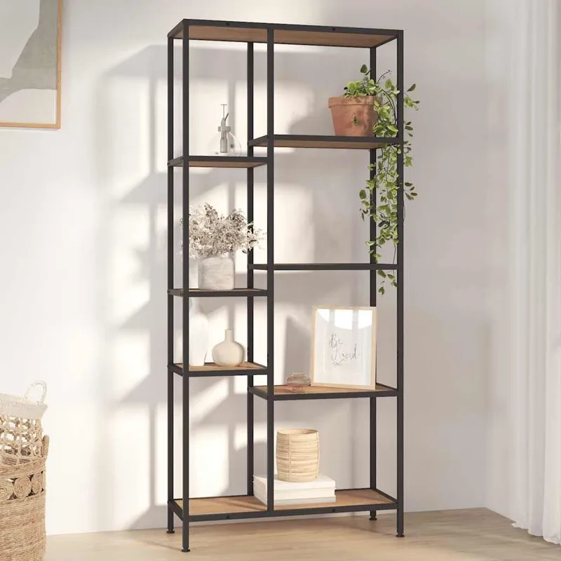 Bücherregal 80x30x180 cm Stahl und Holzwerkstoff