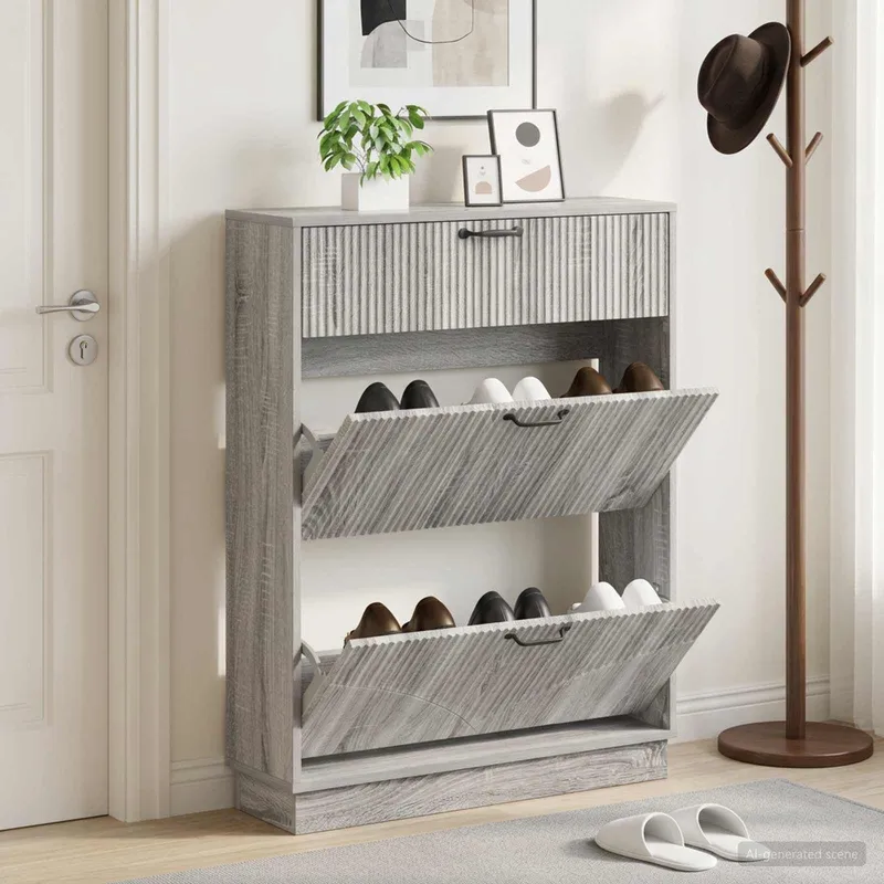 Schuhschrank HOORN 78 x 24 x 100 cm engineered wood Sonoma-grey