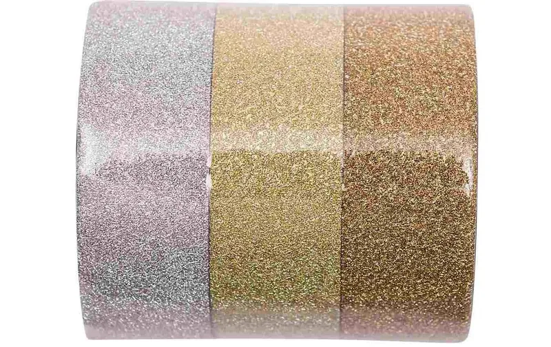 Rico Design Washi Tape Glitter 3 pieces, Gold/Silber, 5 m