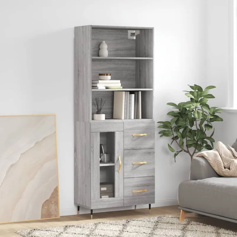 Highboard grigio Sonoma 69,5x34x180 cm derivato del legno
